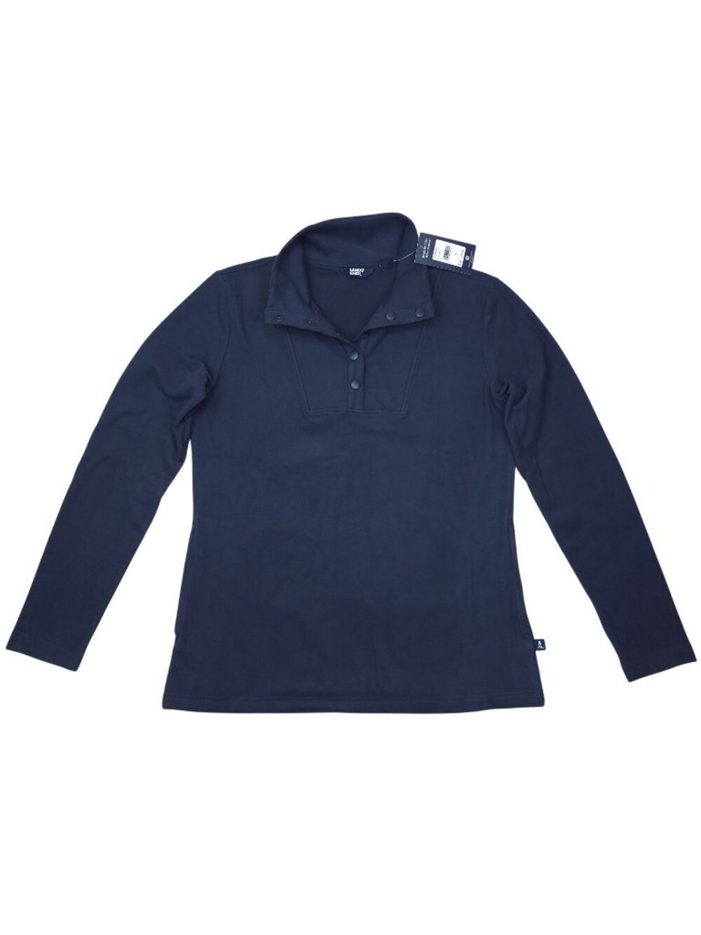 Lands End Pullover Fleece Top Snap Neck Long Sleeve Womens Size M Navy Blazer